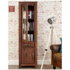 Fernhurst Solid Walnut Narrow Glazed Bookcase -Silverline Sales Store 072997